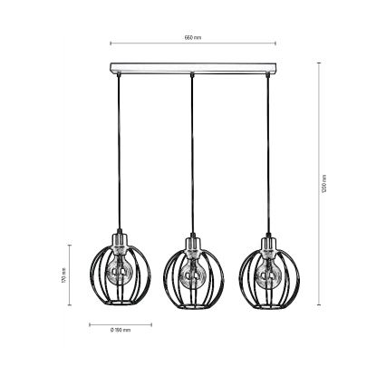 Függeszték BERIS 3xE27/60W/230V tölgy kábellel