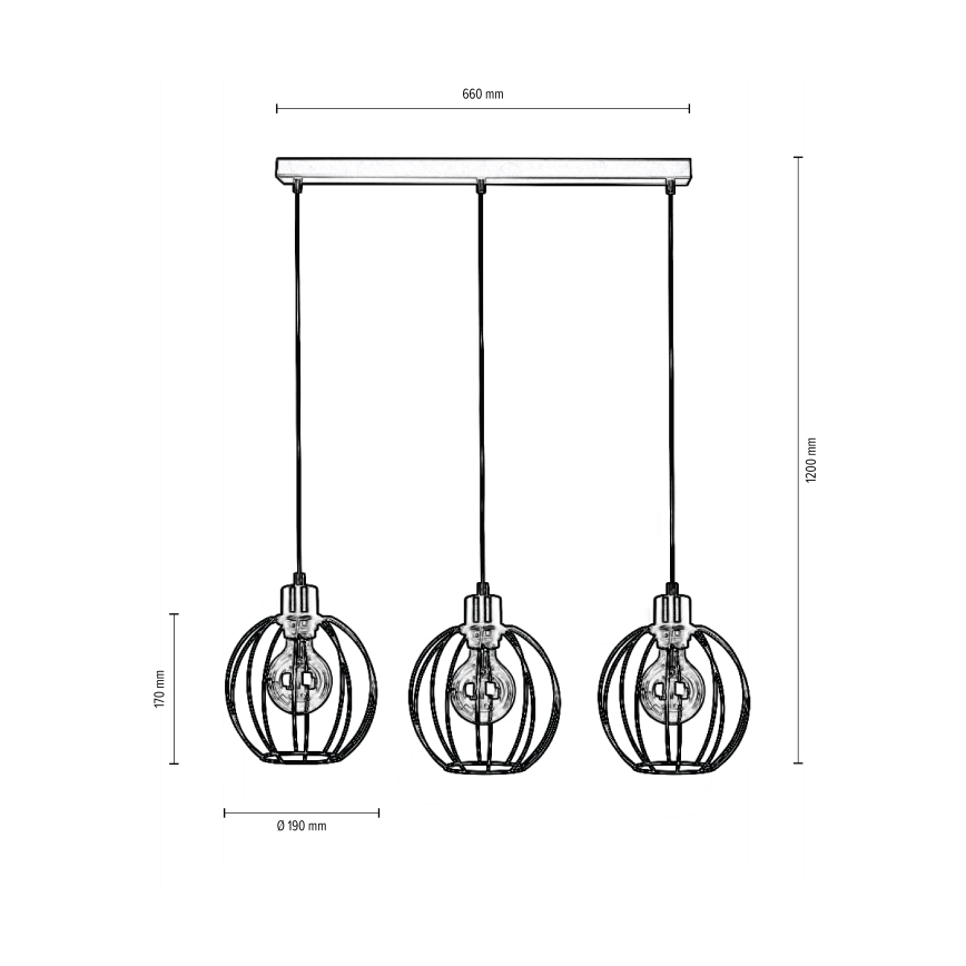 Függeszték BERIS 3xE27/60W/230V tölgy kábellel