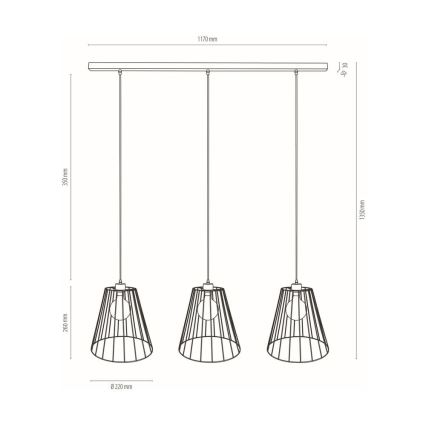 Lámpa huzalon ORAZIO 3xE27/60W/230V fenyő