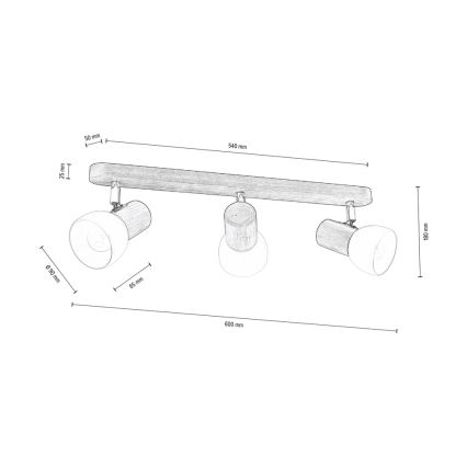 Álmennyezeti spotlámpa NEL 3xE27/15W/230V fenyő