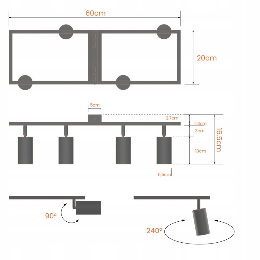 Spotlámpa 4xGU10/30W/230V fekete