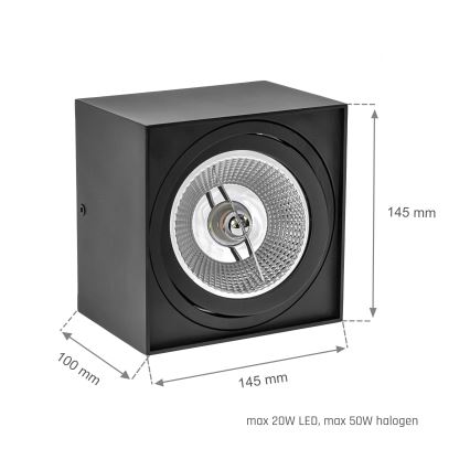 Spotlámpa CHLOE AR111 1xGU10/50W/230V szögletes fekete