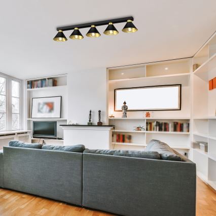 Spotlámpa DEMET 5xE27/60W/230V fekete/arany