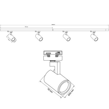 Spotlámpa sínrendszerhez LYNX 4xGU10/10W/230V + 2 x 75 cm sínrendszer fekete