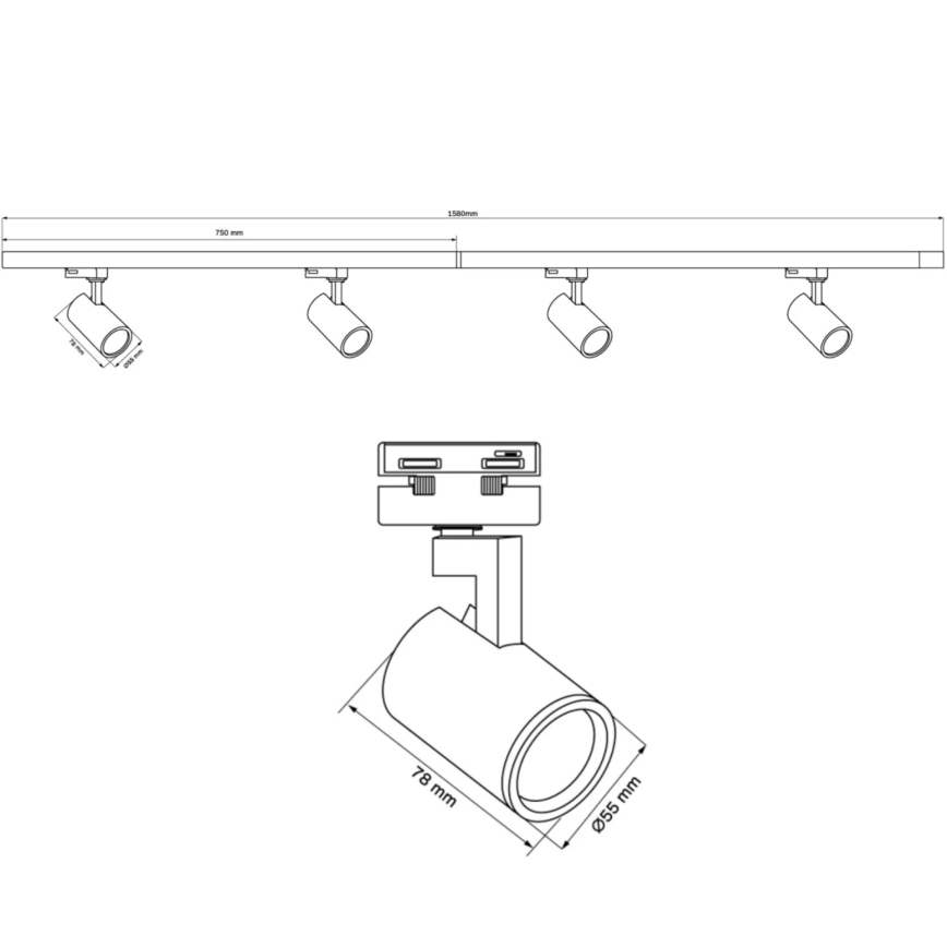 Spotlámpa sínrendszerhez LYNX 4xGU10/10W/230V + 2 x 75 cm sínrendszer fekete