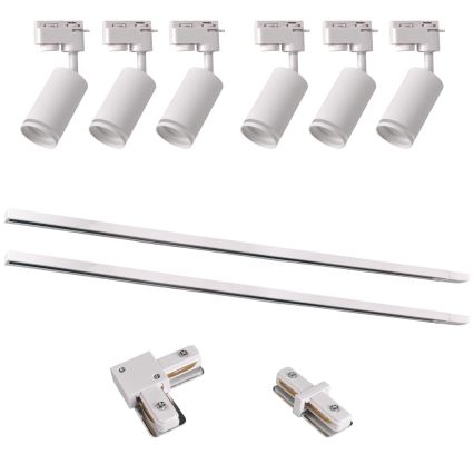 Spotlámpa sínrendszerhez PÁRIZS 6xGU10/10W/230V + 2x1 m sín rendszer fehér