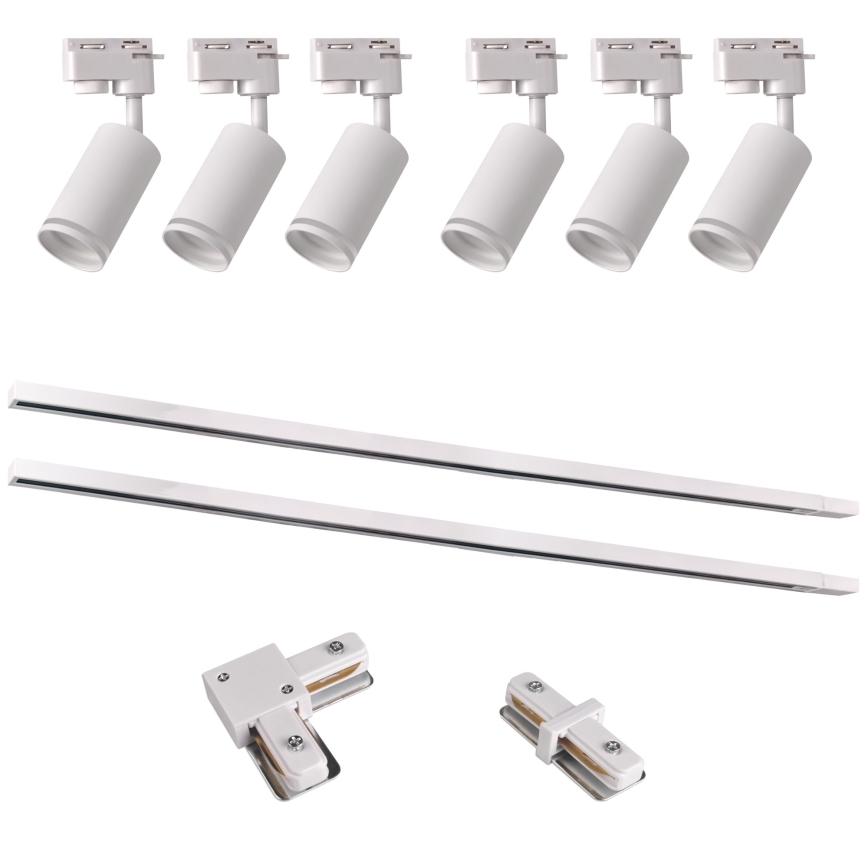 Spotlámpa sínrendszerhez PÁRIZS 6xGU10/10W/230V + 2x1 m sín rendszer fehér