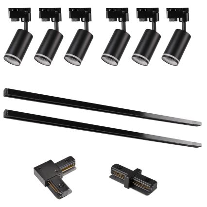 Spotlámpa sínrendszerhez PÁRIZS 6xGU10/10W/230V + 2x1 m sín rendszer fekete