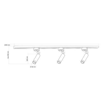 Spotlámpa sínrendszerhez PORTO 3xGU10/10W/230V + 1 m sínrendszer fekete
