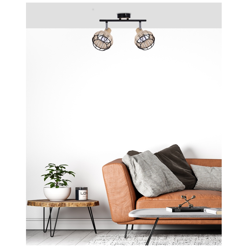 Spotlámpa TAJGA 2xE14/40W/230V rattan/fekete