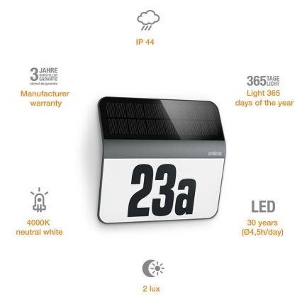 STEINEL 035730 - LED napelemes házszám XSolar LH-N LED/0,03W IP44 2500 mAh