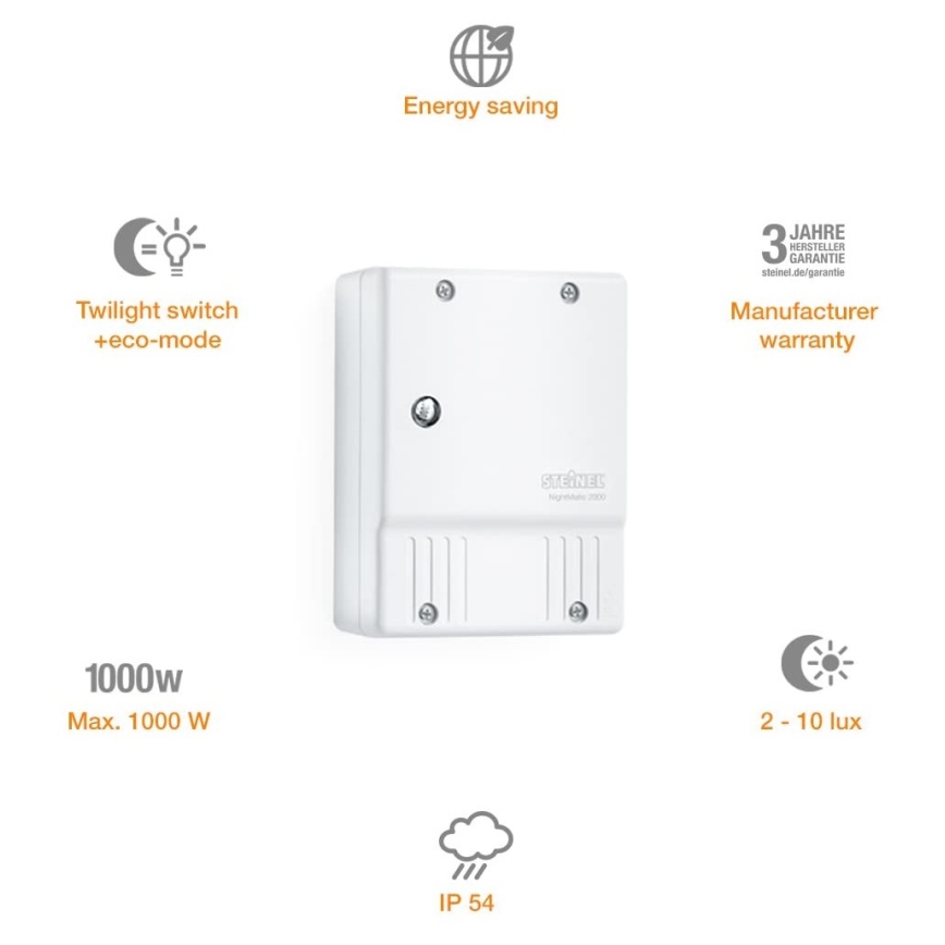 STEINEL 550417 - Alkonykapcsoló NightMatic 2000 fehér IP54