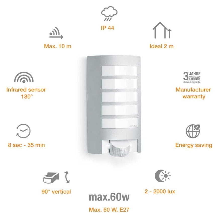 Steinel 657918 - Kültéri lámpa érzékelővel L12S 1xE27/60W/230V IP44