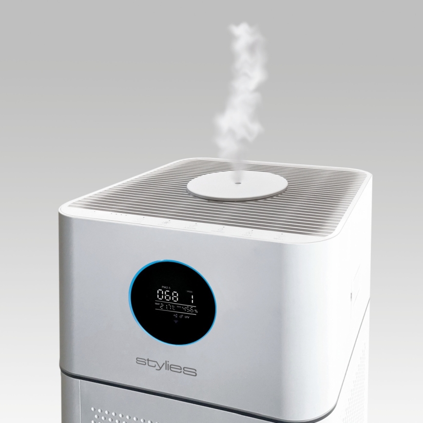 Stylies - Légtisztító párásítóval és UV-C lámpával ALPHA 68W/230V Wi-Fi fehér