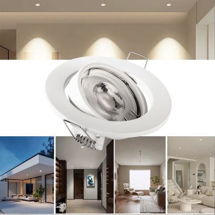 Süllyesztett mennyezeti lámpatest, 1x GU10/MR16, 10W, 230V, átmérő 9 cm, fehér