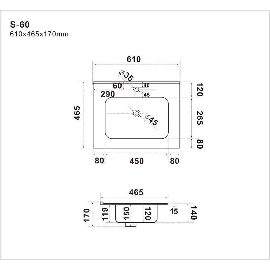 Süllyesztett mosdó LILLESNAD 61x46cm kerámia/fekete