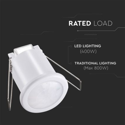 Süllyesztett mozgásérzékelő PIR 360° 400W/230V fehér