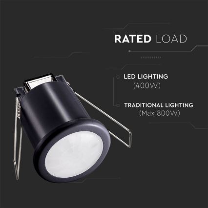 Süllyesztett mozgásérzékelő PIR 360° 400W/230V fekete