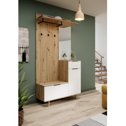 SVEN előszobafal tükörrel, barna/fehér