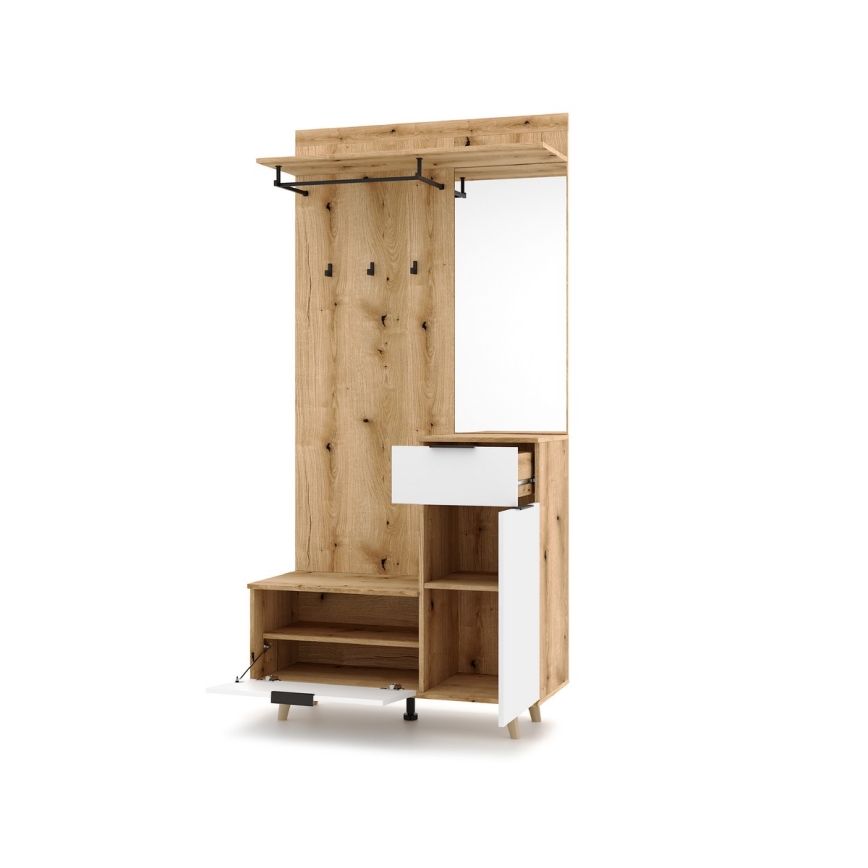 SVEN előszobafal tükörrel, barna/fehér