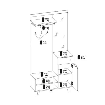 SVEN előszobafal tükörrel, barna/fehér