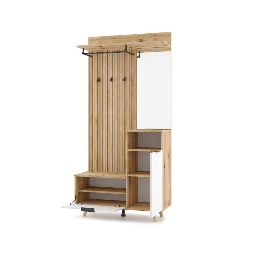 SVEN előszobafal tükörrel, barna/fehér