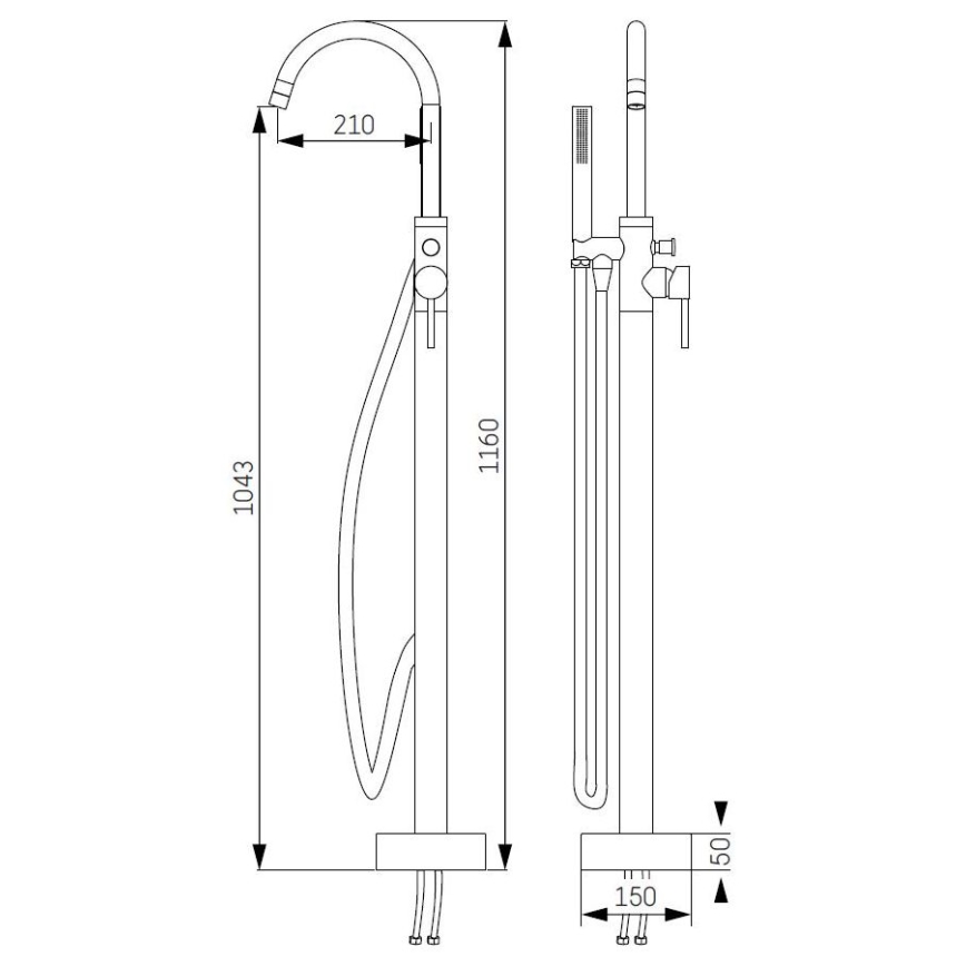Szabadon álló fürdőkád-szett csapteleppel, 116 cm, sárgaréz