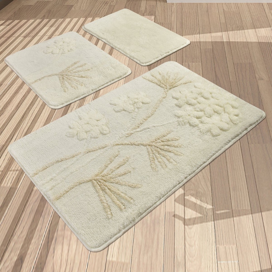 SZET 3x Fürdőszobai szőnyeg ORKIDE 60/60/100 cm bézs