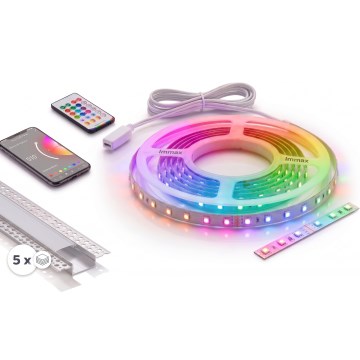 SZETT 1x dimmelhető RGBW LED szalag NEO LITE MUSIC LED/24W/230V 5 m IP65 Wi-Fi Tuya + 5x beépíthető profil 1 m ezüst/fehér + távirányító