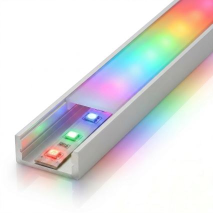 SZETT 1x RGBW, dimmelhető LED-szalag DIGITAL LED/16,5W/230V 5 m + 5x beépíthető profil 1 m, ezüst/fehér + távirányító