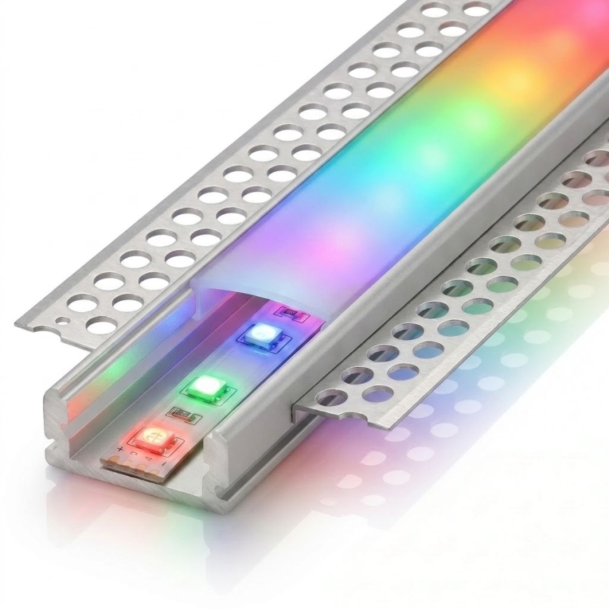 SZETT 1x LED RGBW fényerőszabályozható szalag DIGITAL LED/9,6W/230V 3 m + 3x beépíthető profil 1 m ezüst/fehér + távirányító