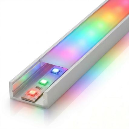 SZETT 1x LED RGBW fényerőszabályozható szalag DIGITAL LED/9,6W/230V 3 m + 3x beépíthető profil 1 m ezüst/fehér + távirányító