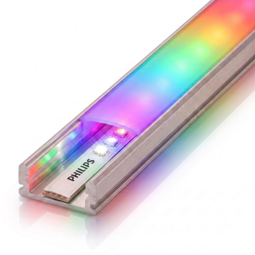 Szett: 1x dimmelhető RGBW LED-szalag Philips Hue WHITE AND COLOR AMBIANCE, LED/20W/230V, 2 m + 2x beépíthető profil, 1 m, ezüst/fehér