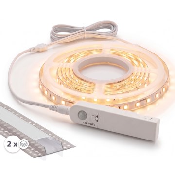 SZETT 1x mozgásérzékelős FLEX LED szalag, 3,6 W/4xAA, 2 m + 2x beépíthető profil 1 m, ezüst/fehér