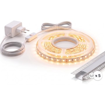 SZETT: 1x MYLIVING LIGHTSTRIP LED szalag 22 W/230 V, 5 m + 5x 1 m beépíthető alumínium profil, ezüst/fehér