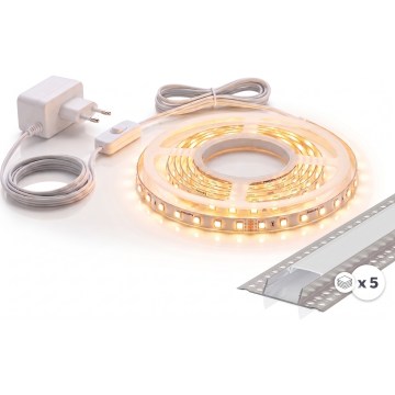SZETT: 1x MYLIVING LIGHTSTRIP LED szalag, 22W/230V, 5 m + 5x 1 m beépíthető profil, ezüst/fehér