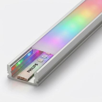 SZETT 1x dimmelhető LED RGBW szalag Philips Hue WHITE AND COLOR AMBIANCE LED/20W/230V 2 m + 2x süllyesztett profil 1 m ezüst/fehér