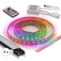 SZETT: 1× RGBW dimmelhető LED szalag DIGITAL LED, 16,5 W/230 V, 5 m + 5× beépíthető profil 1 m (fekete/fehér) + távirányító