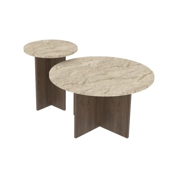SZETT 2 db PURO dohányzóasztal, átm. 40/70 cm, dió/bézs