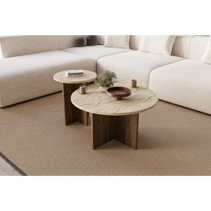 SZETT 2 db PURO dohányzóasztal, átm. 40/70 cm, dió/bézs