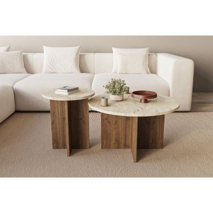 SZETT 2 db PURO dohányzóasztal, átm. 40/70 cm, dió/bézs