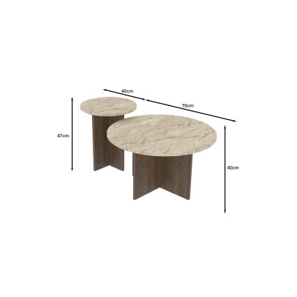 SZETT 2 db PURO dohányzóasztal, átm. 40/70 cm, dió/bézs