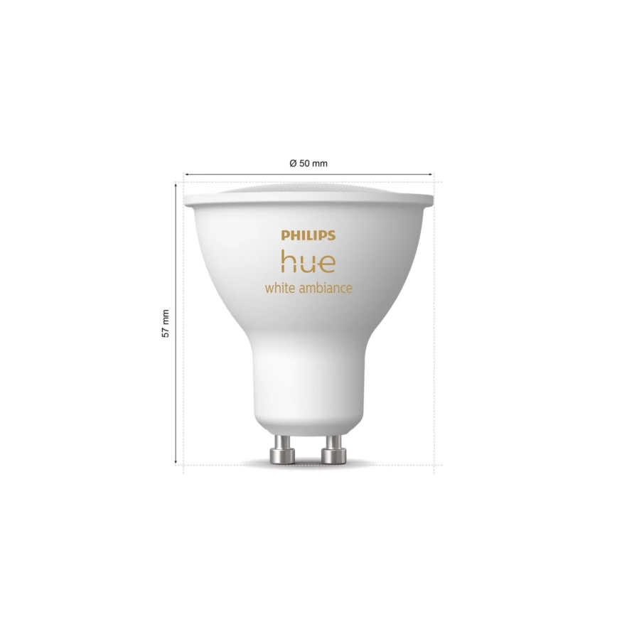 2 db-os Philips Hue WHITE AMBIANCE GU10 dimmelhető LED izzó 4,2W/230V 2200-6500K + fényerőszabályzó
