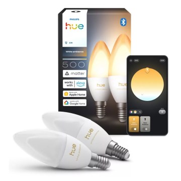 SZETT 2x LED dimmelhető izzó Philips Hue WHITE AMBIANCE B39 E14/3,7W/230V 1000-20000K