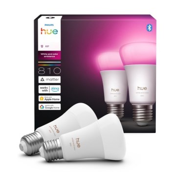 SZETT 2x LED dimmelhető izzó Philips Hue WHITE AND COLOR AMBIANCE E27/6W/230V 1000-20000K