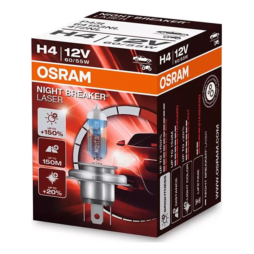 SZETT 2x NIGHT BREAKER H4 P43t/60/55W/12V 3900K autóizzó - Osram