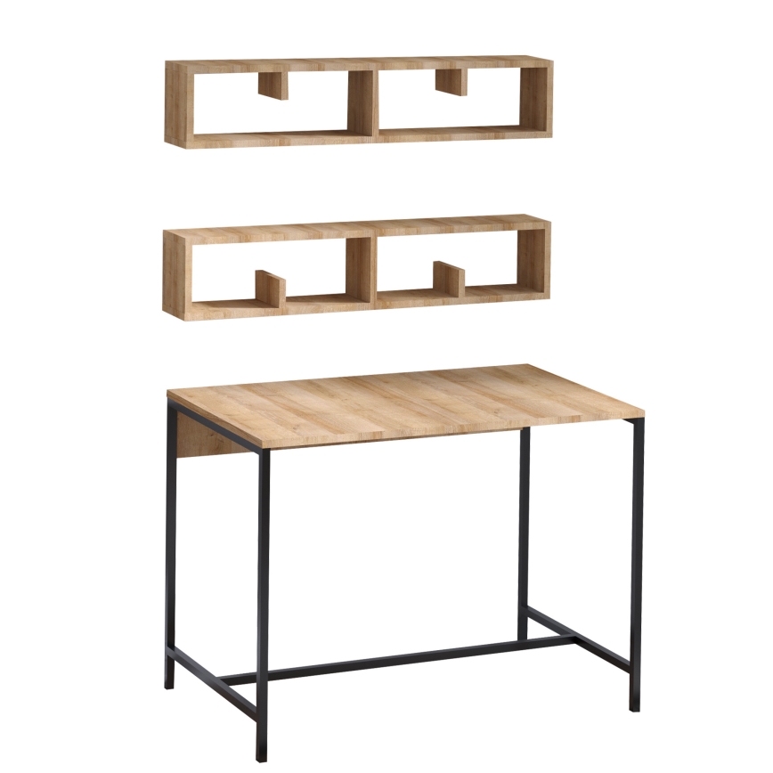SZETT 2x Fali polc PENNY 20x100 cm + munkasztal 74x100 cm barna/fekete