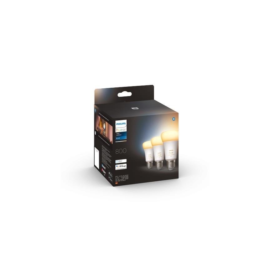 3 darabos szett dimmelhető Philips Hue WHITE AMBIANCE A60 E27 LED izzó 6W/230V 2200-6500K