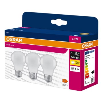 SZETT 3x LED izzó A60 E27/8W/230V 3000K - Osram