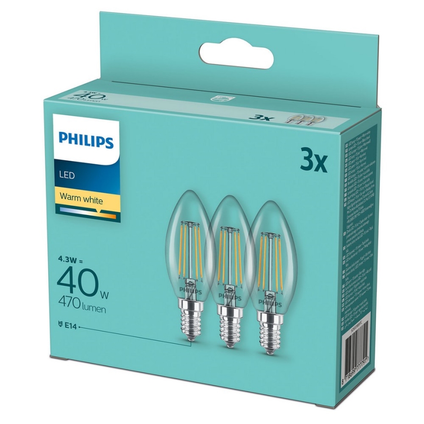 SZETT 3x LED-izzó VINTAGE Philips B35 E14/4,3W/230V 2700K